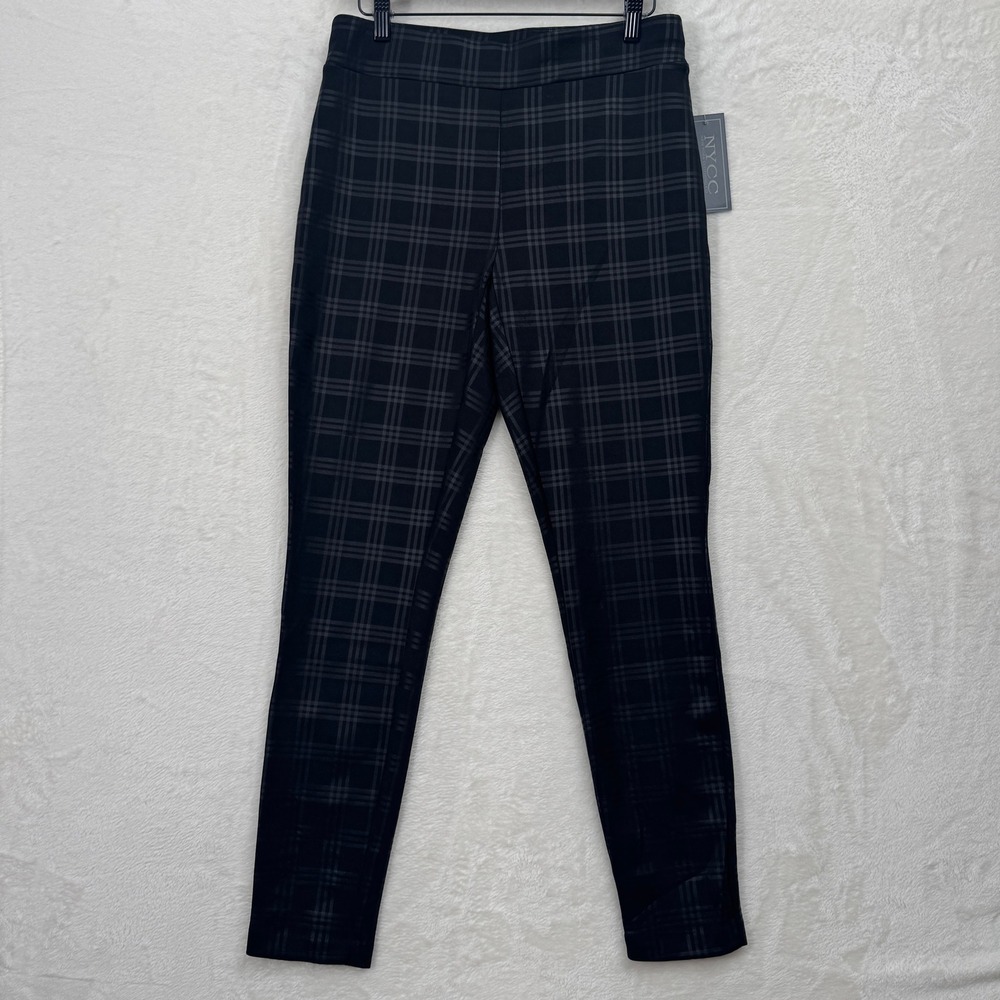 NYCC Leggings Womens M Black Grey Plaid Skinny Pull On High Rise Career Pants